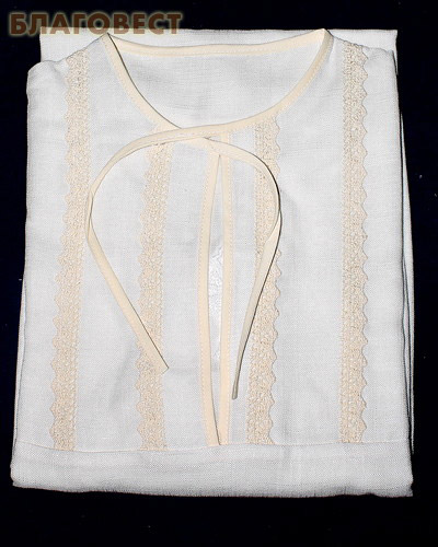 Рубашка для Крещения и купания в Святых источниках р. 46-48. Ткань лен, вязанное кружево, вышитый крест (  -  )