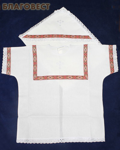 Крестильный набор «Богатырь» (рубашка, пеленка-уголок). Возраст 0-6 месяцев. Ткань х\б, тесьма, парча (  -  )