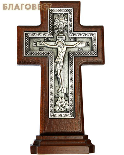 Крест гальванический на подставке из ясеня, посеребрение