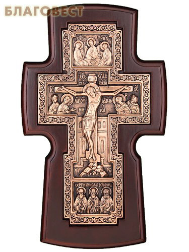 Крест гальванический настенный из ольхи и меди
