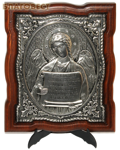 Икона Ангел Хранитель, дерево (ясень), гальваническое серебрение, кристаллы Swarovski, размер 15*17,5см