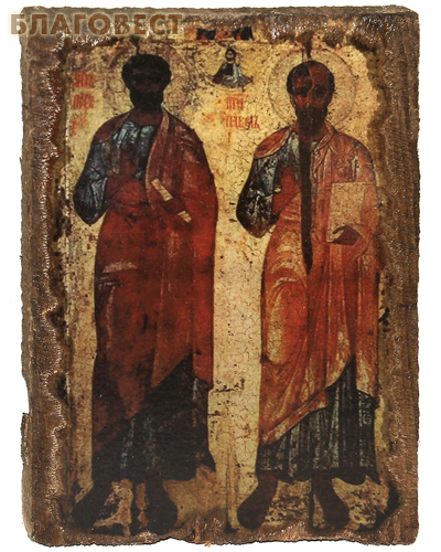 Икона под старину Апостолы Петр и Павел, размер 14,5х20см, дерево