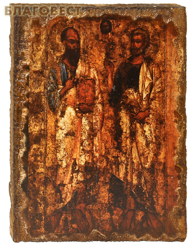 Икона под старину Апостолы Петр и Павел, размер 14,5х20см, дерево