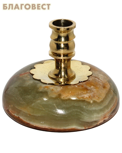 Подсвечник латунный с основанием из натурального камня оникс №5, диаметр отверстия 8мм