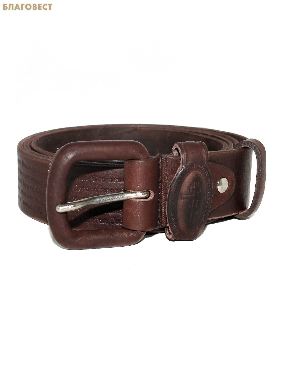 Ремень мужской, тиснение молитвы снаружи. Натуральная кожа. Длина изделия 135см, ширина 3,5см