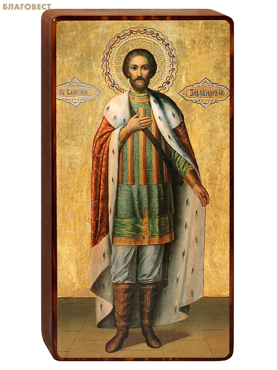 Икона Святой благоверный князь Александр Невский на деревянной основе