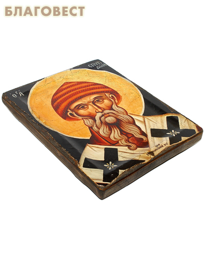 Икона Святитель Спиридон Тримифунтский, размер 23,5х29,5см, с ковчегом, дерево, левкас, лак, патина