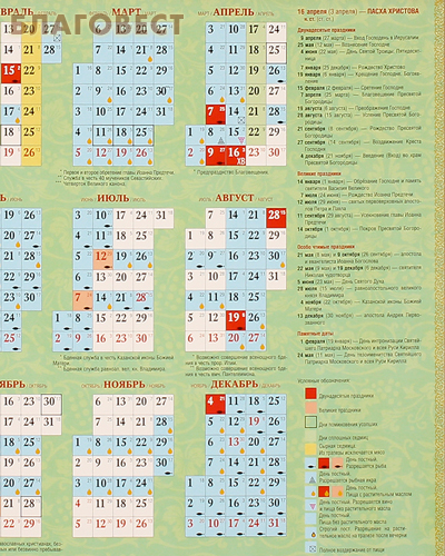 Православный листовой календарь с указанием трапезы на 2023 год