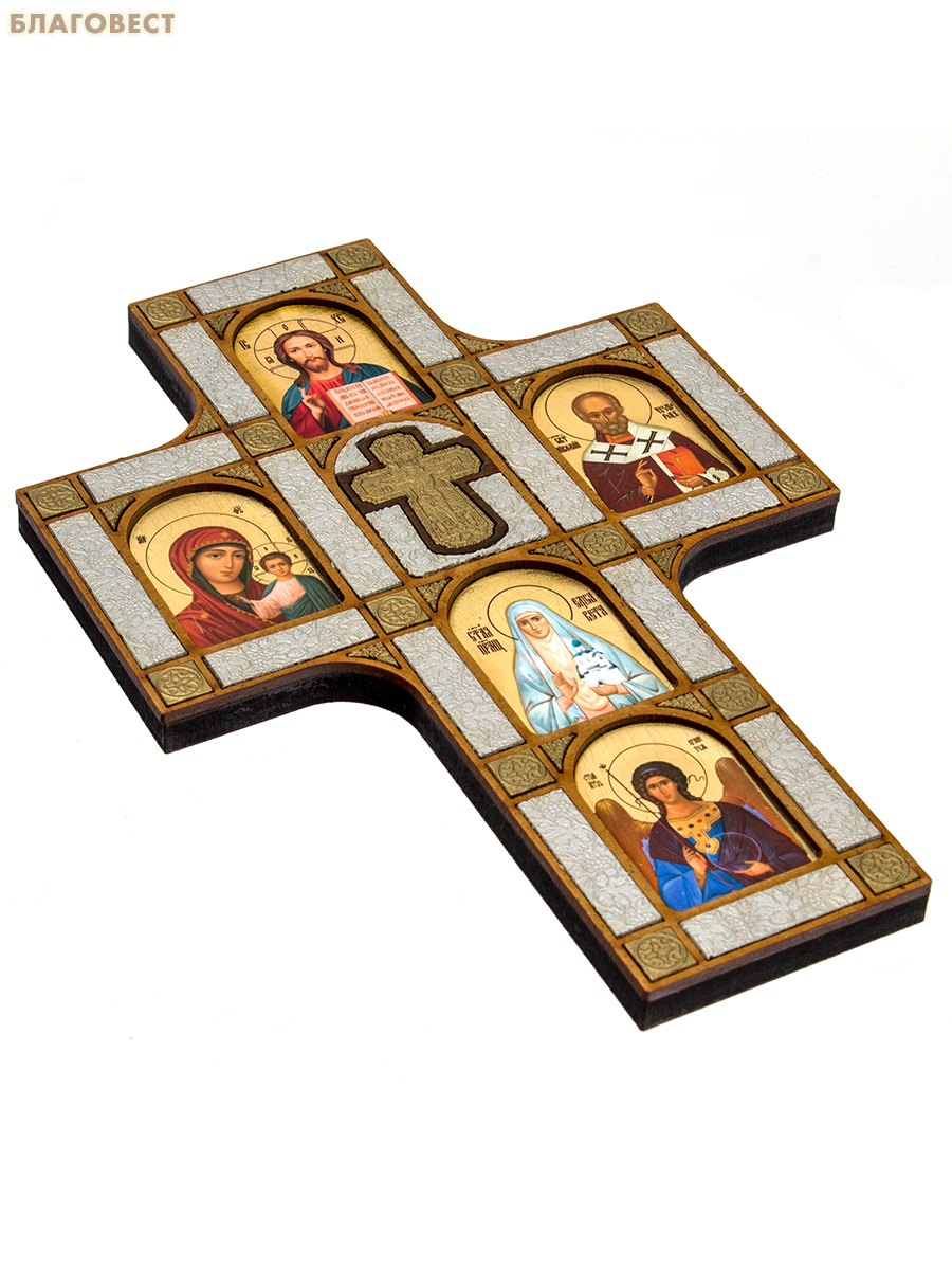 Крест настенный с иконами, размер 23,2х15,9см, дерево
