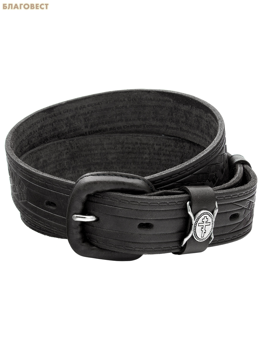 Ремень мужской, тиснение молитвы внутри. Натуральная кожа. Длина изделия 104см, ширина 3,5см