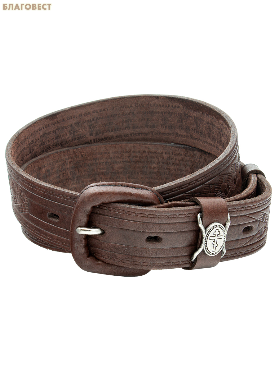 Ремень мужской, тиснение молитвы внутри. Натуральная кожа. Длина изделия 109см, ширина 3,5см