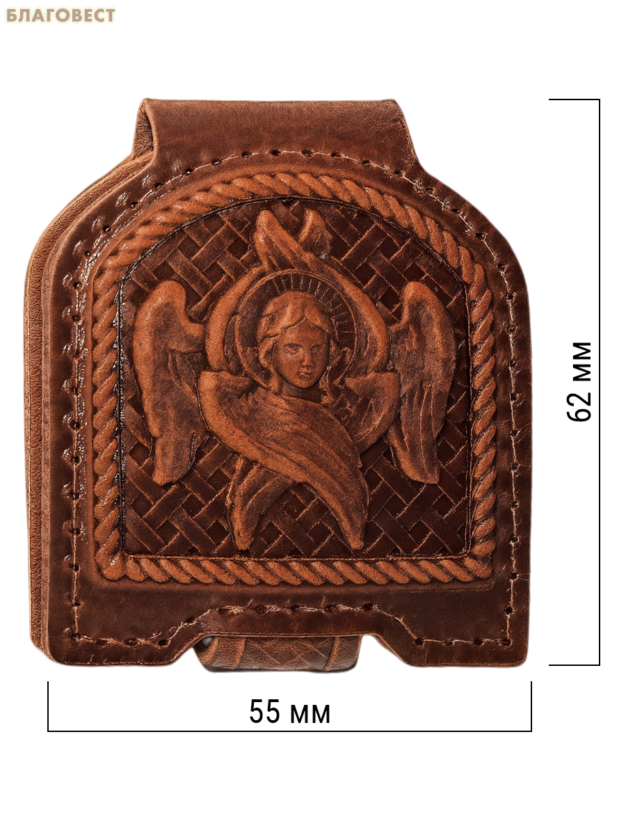 Икона дорожная раскладная Пресвятая Богородица «Неопалимая Купина» (натуральная кожа). Цвет коньяк