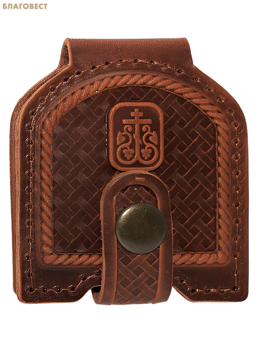 Икона дорожная раскладная Святые благоверные Петр и Феврония Муромские (натуральная кожа). Цвет коньяк