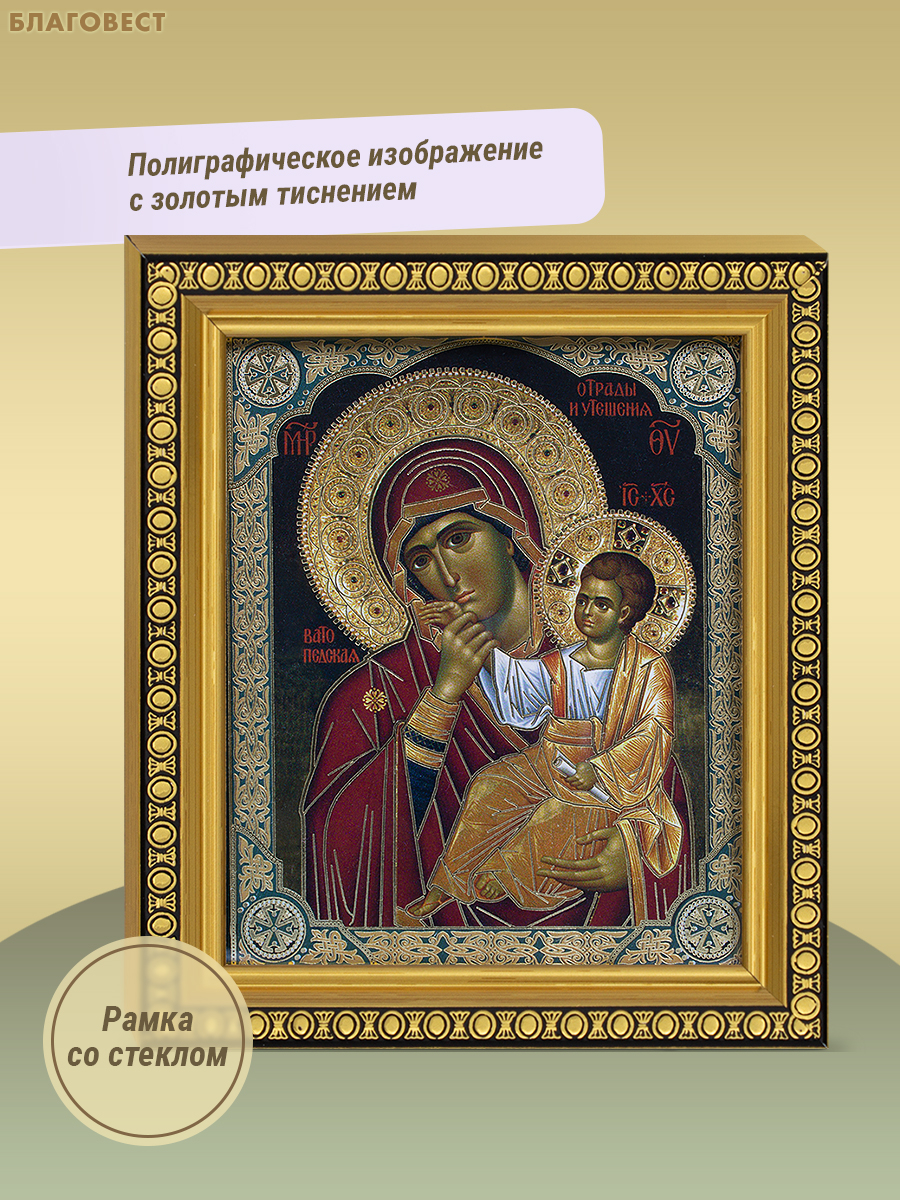 Икона Пресвятая Богородица «Отрада и Утешение» 12,5х14,5см, полиграфия, рамка