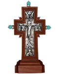 Крест гальванический на подставке малый с украшением. Натуральные камни, посеребрение