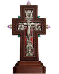 Крест гальванический на подставке малый с украшением, натуральные камни, эмаль