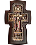 Крест гальванический настенный из ольхи и меди, с ювелирной эмалью