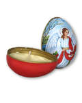 Свеча пасхальная ХВ с ангелом в жестяной баночке (в виде яйца)