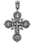 Крест нательный древнерусский "Распятие - святые мужи и Ангел Хранитель", серебро с чернью (Ag 925)