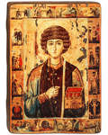 Икона Святой великомученик и целитель Пантелеимон, размер 21х29,5см, с ковчегом, дерево, левкас, лак, патина