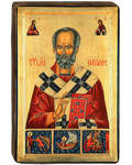 Икона Святитель Николай Чудотворец, размер 18,5х28см, с ковчегом, дерево, левкас, лак, патина