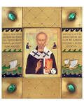 Икона в окладе Святитель Николай Чудотворец, дерево, поталь, эмаль, латунь, камни