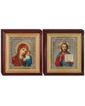 Венчальная пара Икона Спасителя и Казанской Божьей Матери, деревянный киот, стекло