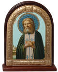 Икона Преподобный Серафим Саровский, на подставке, дереве (берёза), декор