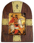 Икона настольная Святой великомученик Георгий Победоносец, ясень, пигментные краски, матовый лак, латунь