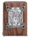 Икона настольная Святая Троица, дуб, камни, серебрение