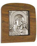 Икона автомобильная Пресвятая Богородица «Казанская», американский орех, медь, посеребрение, скотч