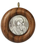 Икона автомобильная двухсторонняя Богородица, Ангел Хранитель, американский орех, латунь, серебрение