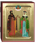 Икона Благоверные Петр и Феврония Муромские, размер 125х160мм, дерево, поталь(позолота)