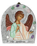 Икона в окладе Ангел Хранитель, дерево, посеребрение, камни