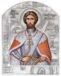 Икона в окладе Святой благоверный князь Александр Невский, дерево, посеребрение
