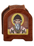 Икона дорожная раскладная Святитель Спиридон Тримифунтский (натуральная кожа). Цвет коньяк