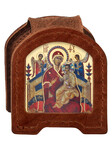 Икона дорожная раскладная Пресвятая Богородица «Всецарица» (натуральная кожа). Цвет коньяк