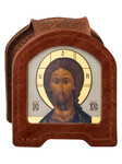 Икона дорожная раскладная Спаситель (натуральная кожа). Цвет коньяк