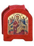 Икона дорожная раскладная Пресвятая Богородица «Всецарица» (натуральная кожа). Цвет красный